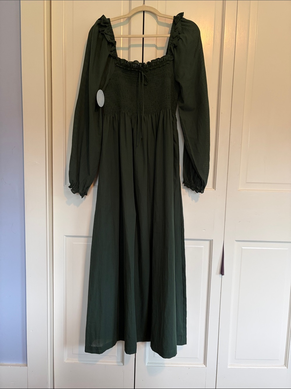 Hill House the Nap Dress Dark Green Long Sleeve Smocked Waist Maxi Dress sz. M